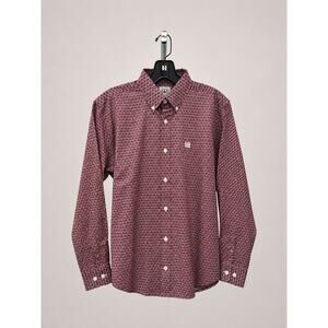 Cinch Boys Geometric Western Button Down Shirt NWT L 12 Red Black